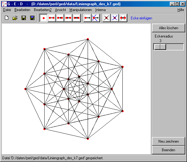 Ein Bild des Grapheneditors mit dem Liniengraphen des K_7